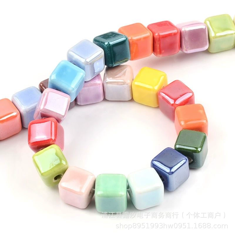 Handmade Ceramic Square Beads, 6/8/10 mm Polished Glazed Cubes for Necklace & Bracelet