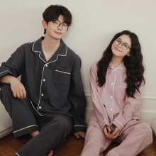 如是75-情侣睡衣秋冬季男士全棉法兰绒可外穿女款纯棉无印家居服