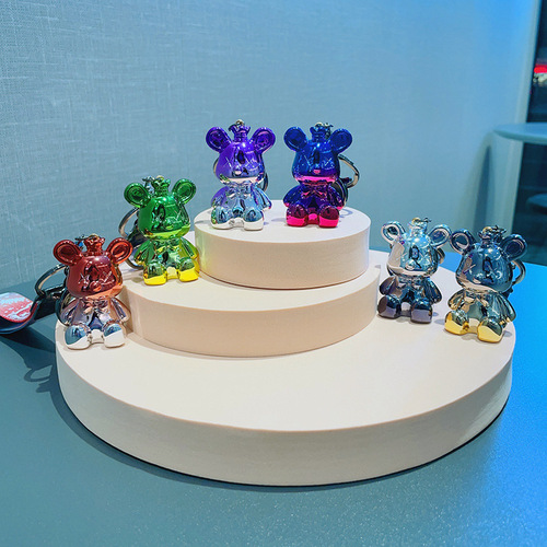 Internet celebrity cartoon doll electroplating gradient crown bear keychain high-end bag key chain pendant small gift wholesale