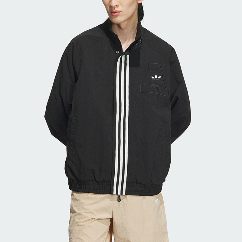 Classic Retro Three-Stripe Spring & Fall Jacket Jacket for Men and Women Stand-Up Collar Loose Breathable Casual Sports Top Clover