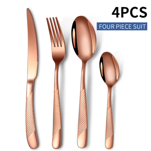 Amazon Star Diamond Stainless Steel Western Cutlery Knife, Fork, Spoon Hotel Steak Gold Plated 4-piece Cutlery Gift Set