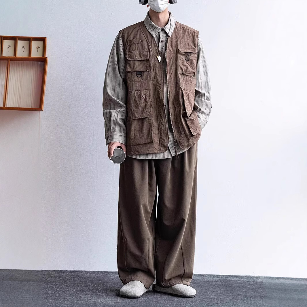 Japón retro multi-bolsillo plegable máquina de herramientas de vestir chaleco de primavera y otoño para hombres y mujeres chaleco relajado sin mangas