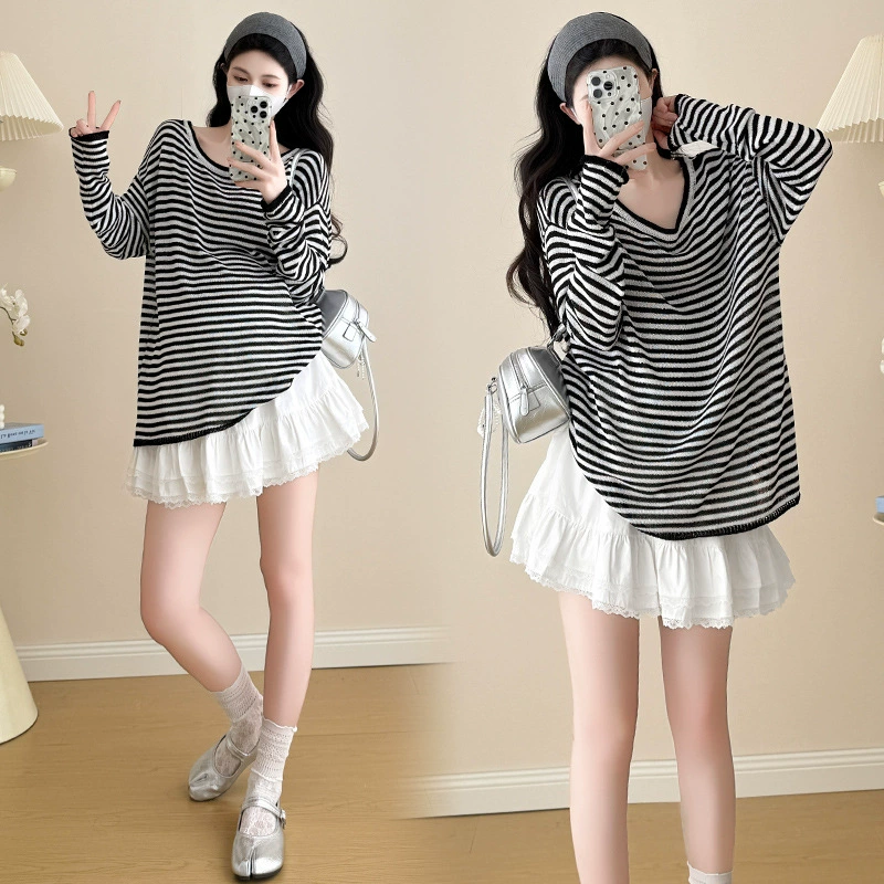 Вязаный солнцезащитный крем рубашка в полоску для беременных