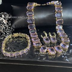 Shijia ミレニア ネックレス パープル 八角形 シンセティック クリスタル インレイ チョーカー ブレスレット セット ニッチで絶妙なクロスボーダー
