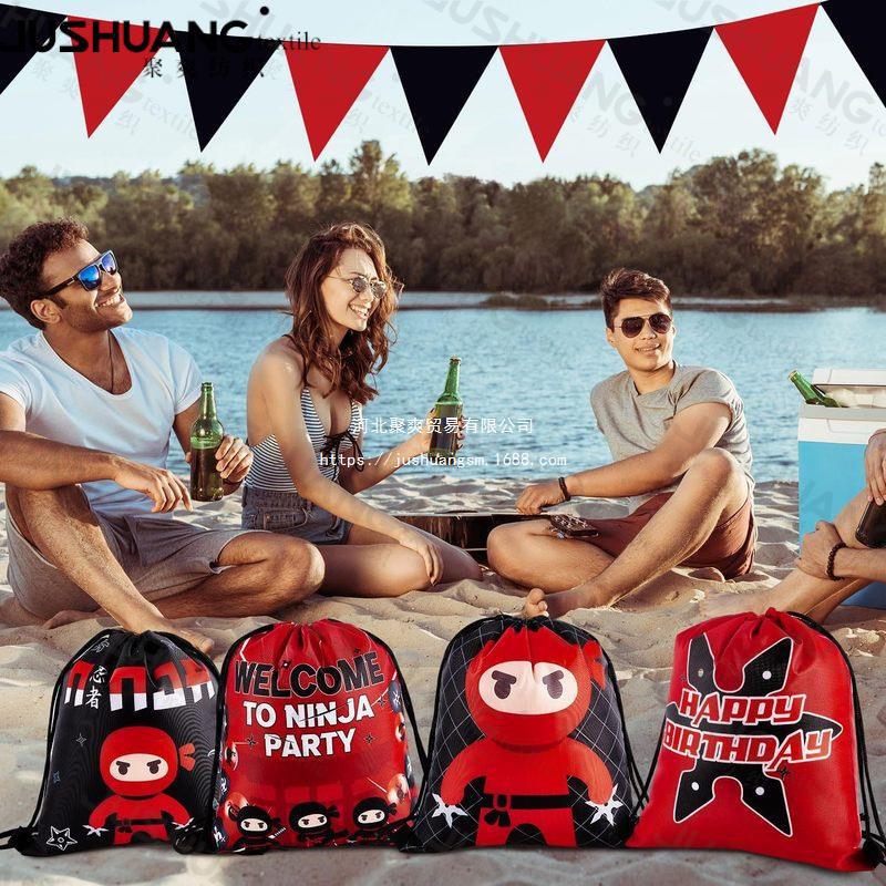 忍者二双肩抽绳背包袋子  便携收纳袋涤纶手提抽绳袋束口袋亚马逊