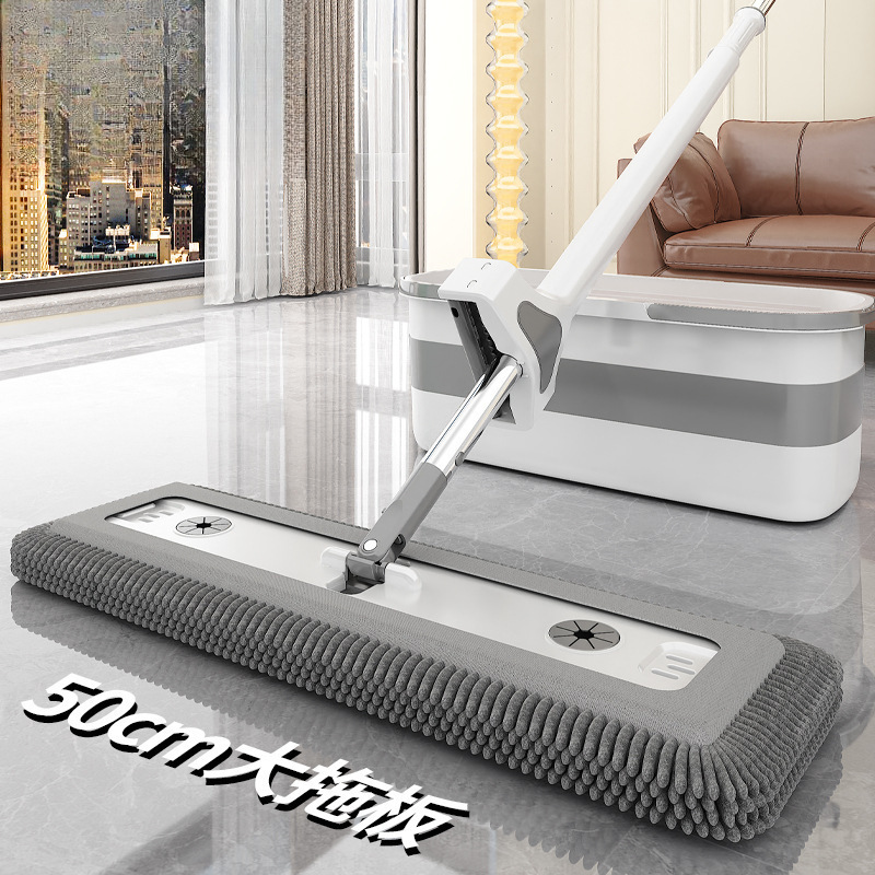 Hands-Free Flat Mop, Thickened for Wooden Floors, Large Magic Mop with Bucket, Cleans in One Sweep