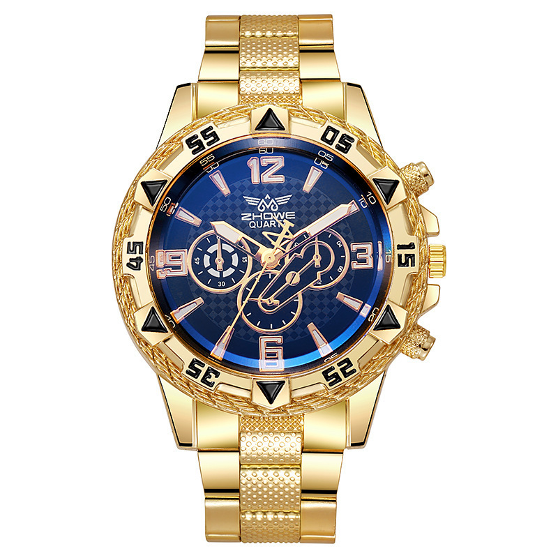 Cross-border hot sale large dial gold watch Blu-ray men's watch men's watch steel band quartz watch watch manufacturers in stock wholesale