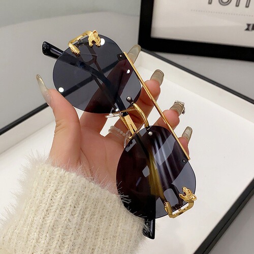 New European and American Cross-border Fashion High-end Sunglasses Men's Women's Large Face Slimming Leopard Head Sun Glasses Same Style as Internet Celebrities
