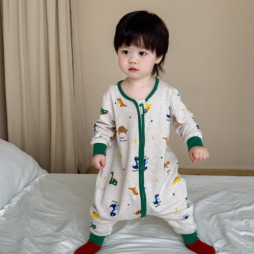 Thick Fleece-Textured Sleeping Bag for Kids, Baby Split-Leg Anti-Kick Blanket, Boneless Wool-Lycra Cotton Boys' Seamless One-Piece Romper