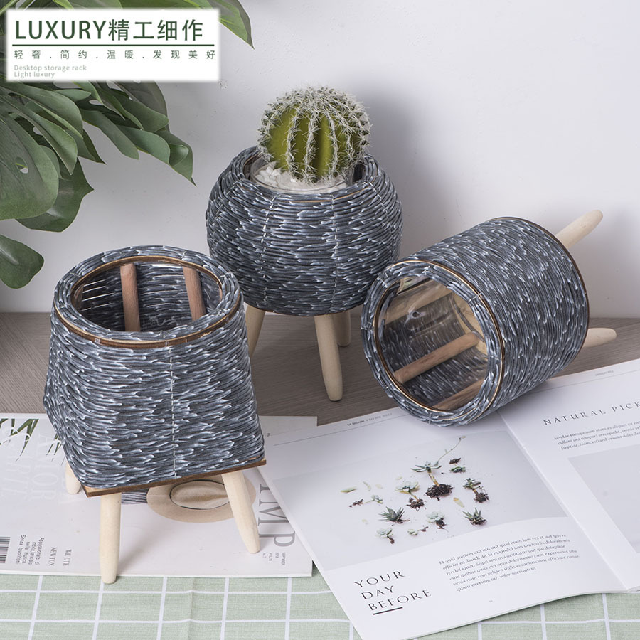 Vane trenzado maceta triángulo soporte escritorio sala de estar creativo contenedor de plantas suculentas balcón decoración de lobster verde