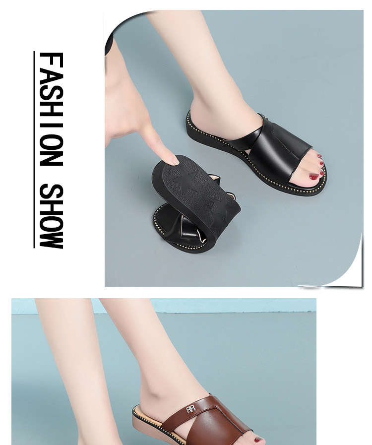 Dép sandal nữ quai chữ V đế mềm da thời trang — nâu chi tiết 11