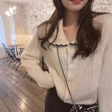 娃娃领羊毛针织毛衣女装春秋装薄款外穿新款韩系开衫外套打底上衣