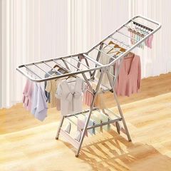 ステンレス製ハンガー床置き折りたたみ室内ベランダ家庭用洗濯物ラックベビー掛け干し布団ポール