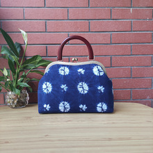 古风汉元素汉服斜挎民族风复古口金包旗植物蓝染袍包包