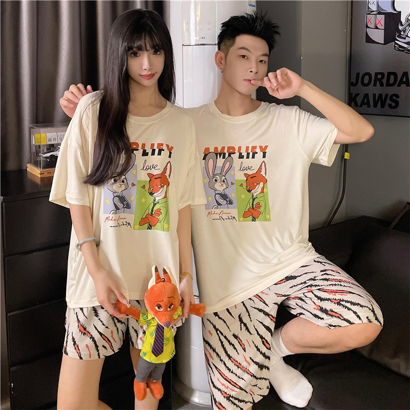 Modal Pajamas Couple Zootopia Summer Women's Short-Sleeved Shorts Men's Home Clothes Set Can Be Worn Outside