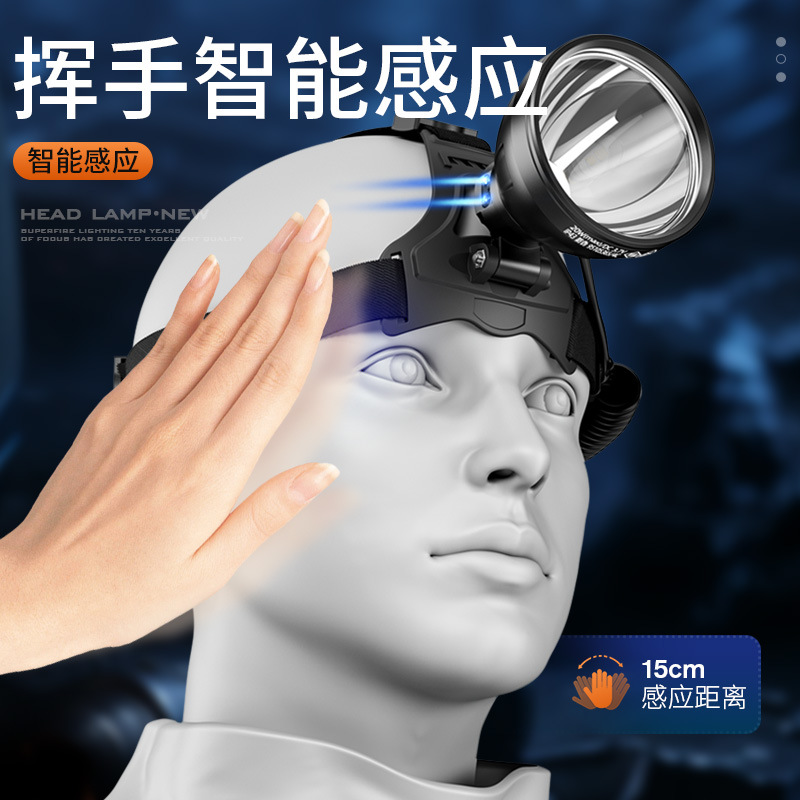 Shenfuo al aire libre portátil de largo alcance luz inteligente inducción LED casco cargar faro al por mayor