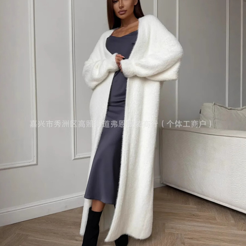 Cross-border imitation mink velvet white long cardigan sweater women's autumn and winter new plush velvet fluffy large sweater coat Cross-border imitation mink velvet white long cardigan sweater women's autumn and winter new plush velvet fluffy large sweater coat
