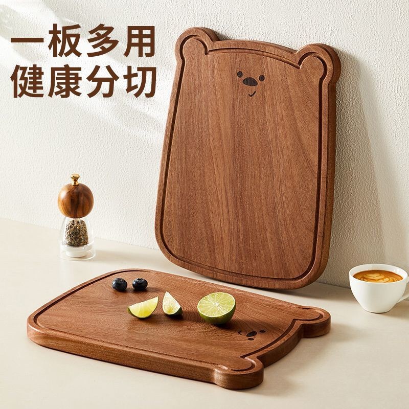 乌檀木菜板沙比利面包板儿童水果砧板便携可爱实木外贸小熊菜板|undefined