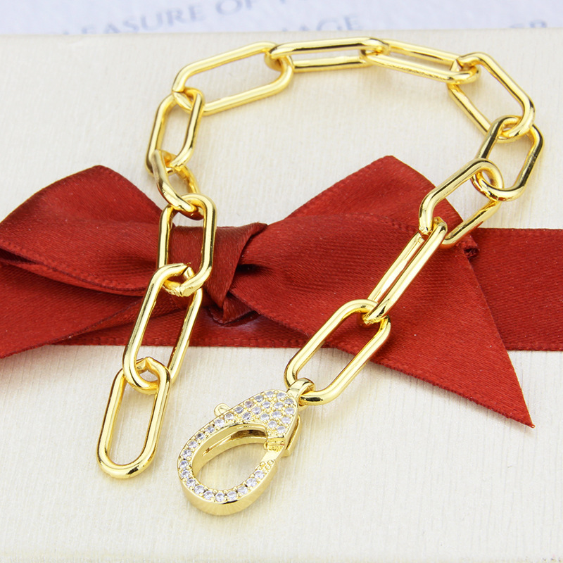 Simple Diamond Square Chain Copper Bracelet display picture 8