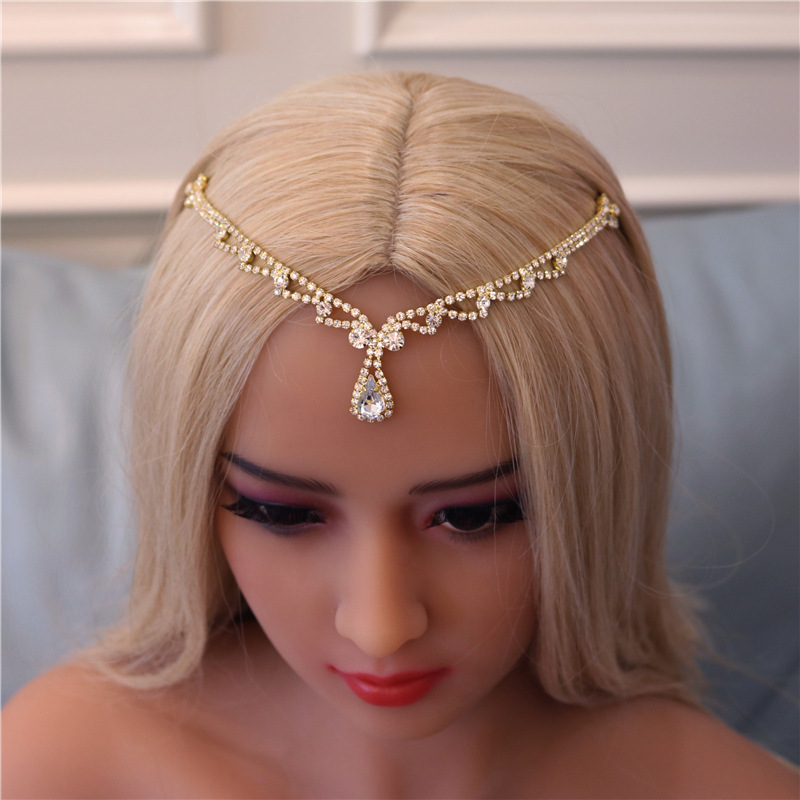 European And American Trendy Rhinestone Headdress Simple Water Drop Forehead Chain display picture 3