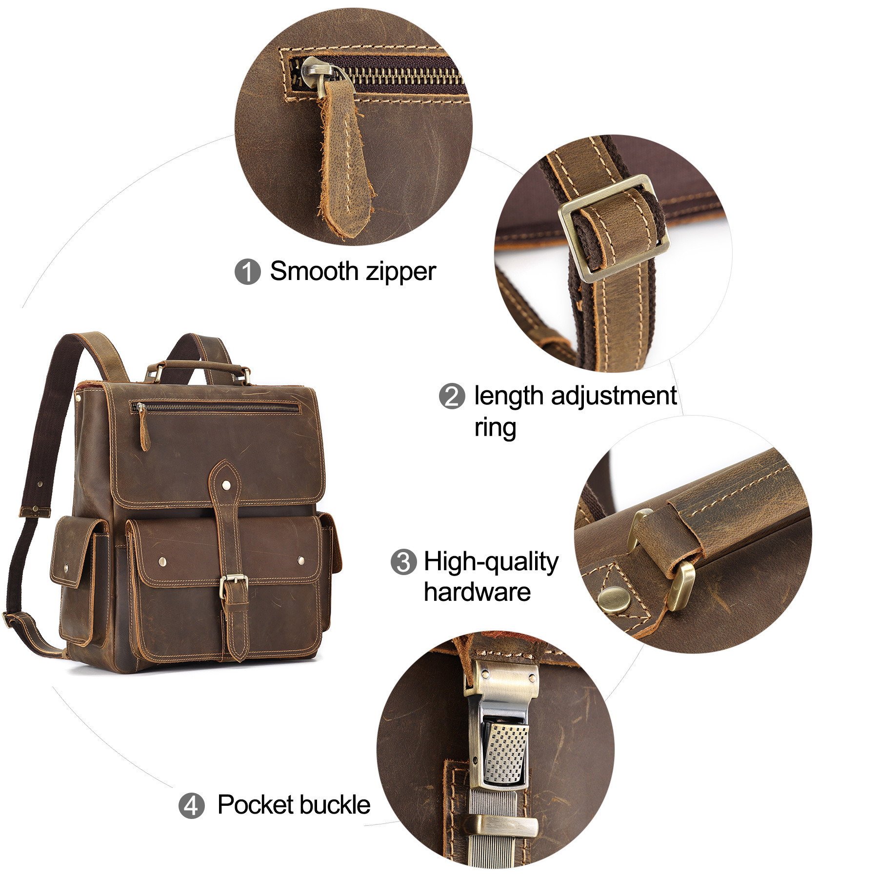 Genuine Leather Backpack For Men Vintage Cowhide Commuter Bag_voghion.com