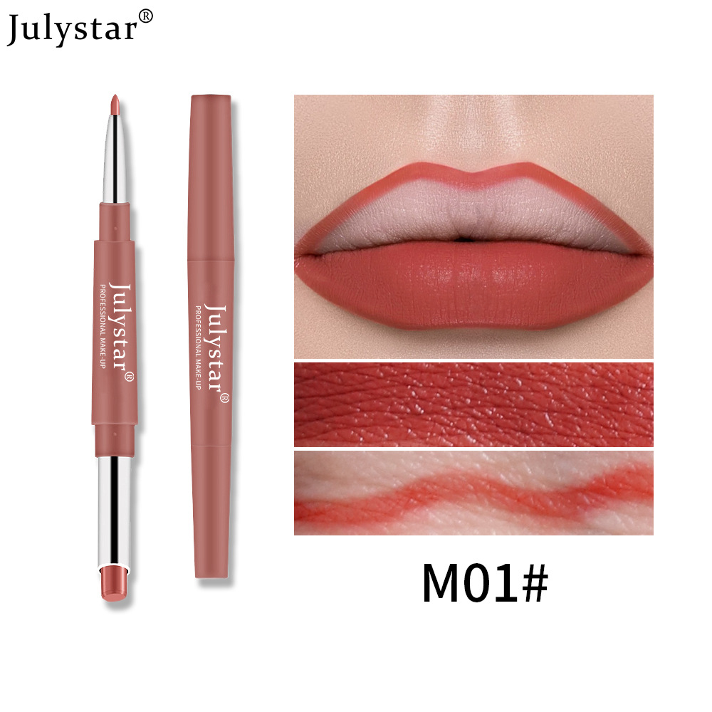 European and American cross-border double-headed red lip liner pens that do not fade or stick to the cup, pink rotating lipstick pens, wholesale of foreign trade cosmetics undefined