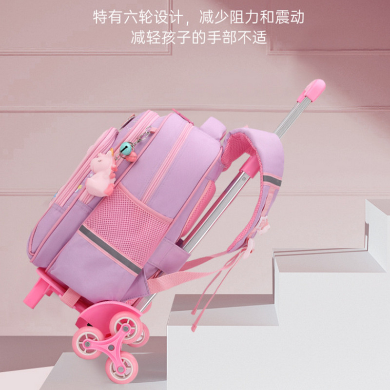 Mochila escolar con ruedas para niños de primaria con seis ruedas que pueden subir escaleras, mochila impermeable de gran capacidad y que reduce la carga para niñas de 1.º a 3.er grado