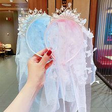 韓版可愛頭紗女孩皇冠頭飾發箍女童超仙發夾頭箍清新公主發卡發飾