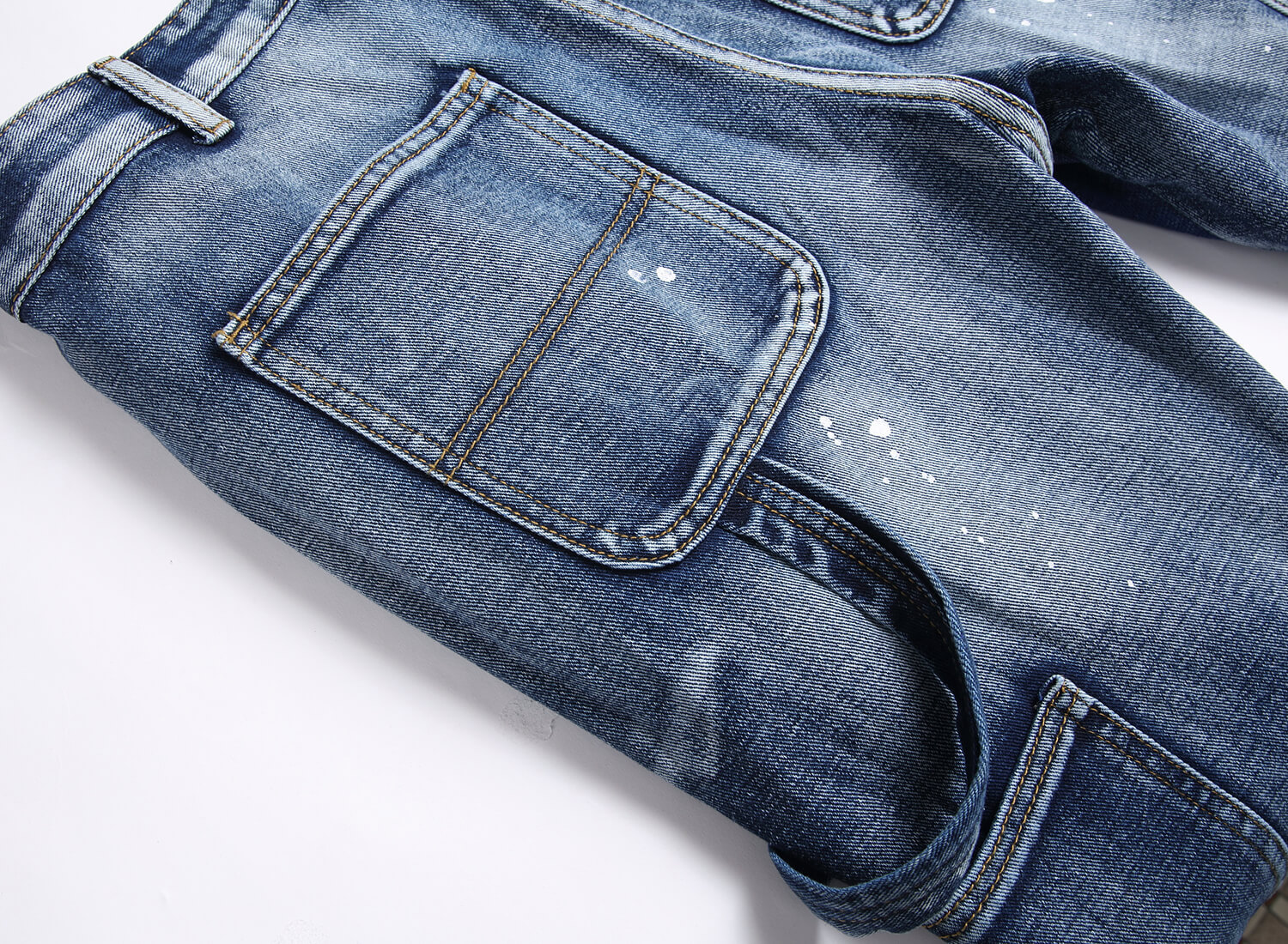 Men's Clothing punk blue multi pocket stitching loose non elastic straight tube micro flared men's jeans trend 3666_voghion.com