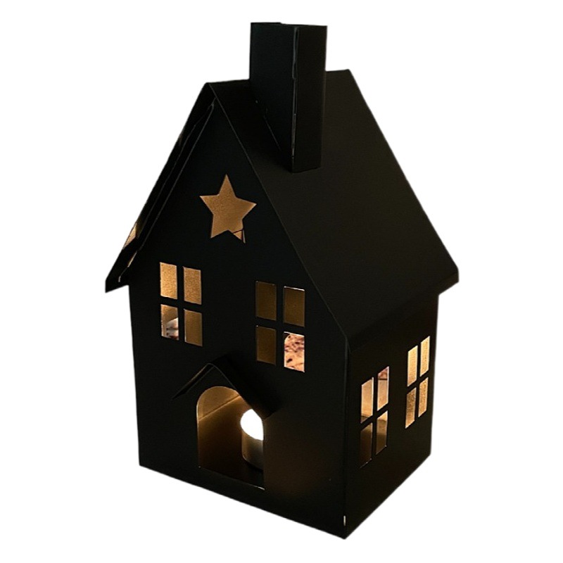 Transfronterizo Nordic rural pequeña casa de hierro forjado candelabro de vacaciones de Navidad Decoración Retro antigua artesanía decoración del hogar