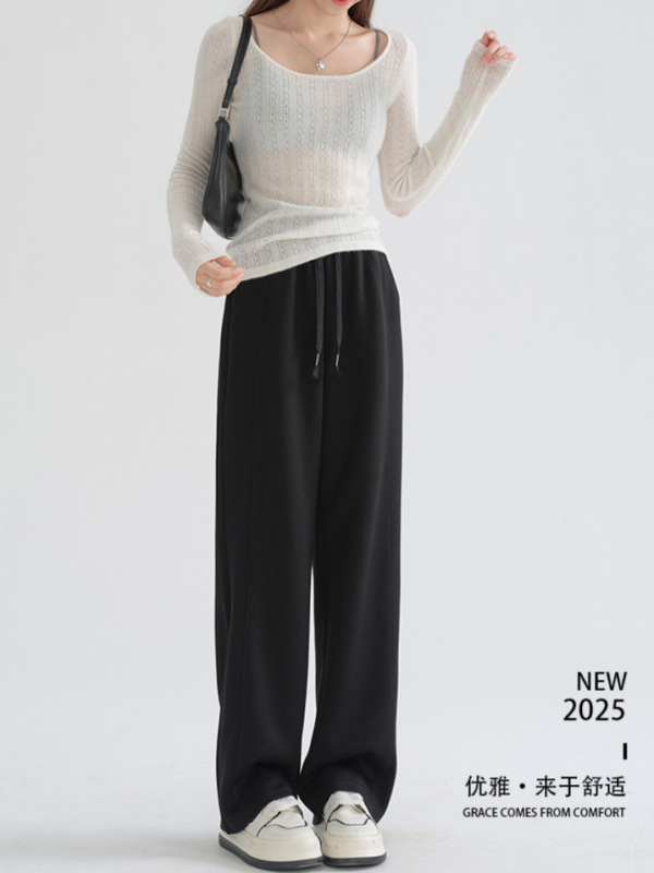 lulu灰色美式运动裤女2025秋冬季新款弯刀裤宽松显瘦窄版直筒裤|undefined