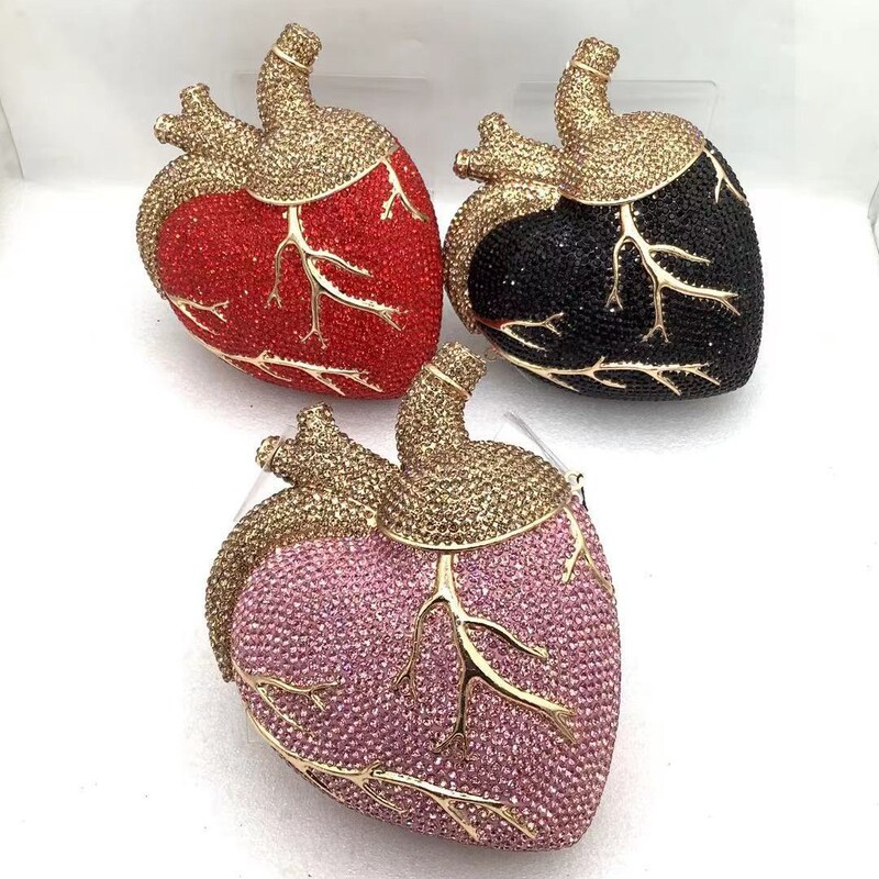 Xiyuan Heart Chain Evening Bag with Diamonds and Turquoise, Party Evening Bag with Rhinestones, Clutch Bag for Banquets Xiyuan Heart Chain Evening Bag with Diamonds and Turquoise, Party Evening Bag with Rhinestones, Clutch Bag for Banquets