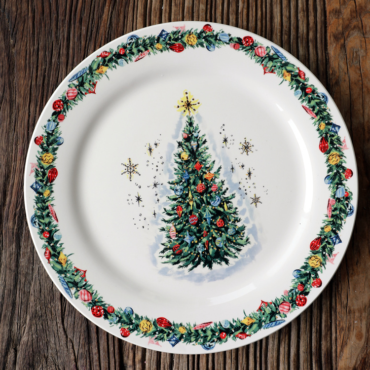 新しいクリスマスシリーズは米国に輸出セラミック食器大小プレートフラットプレートディーププレートヘラジカクリスマスツリーパターン食器|undefined