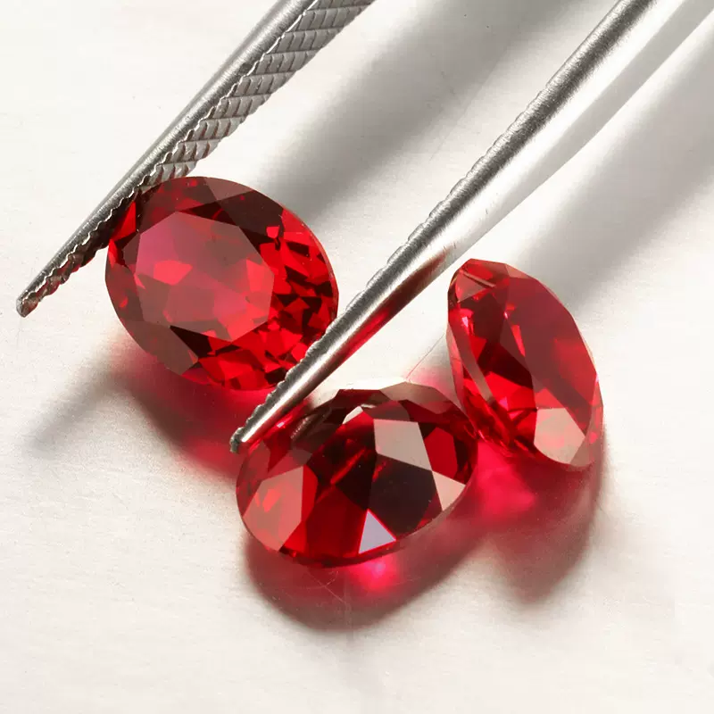 实验室再生合成红宝石椭圆形尖底戒面裸石人工合成鸽血红宝石