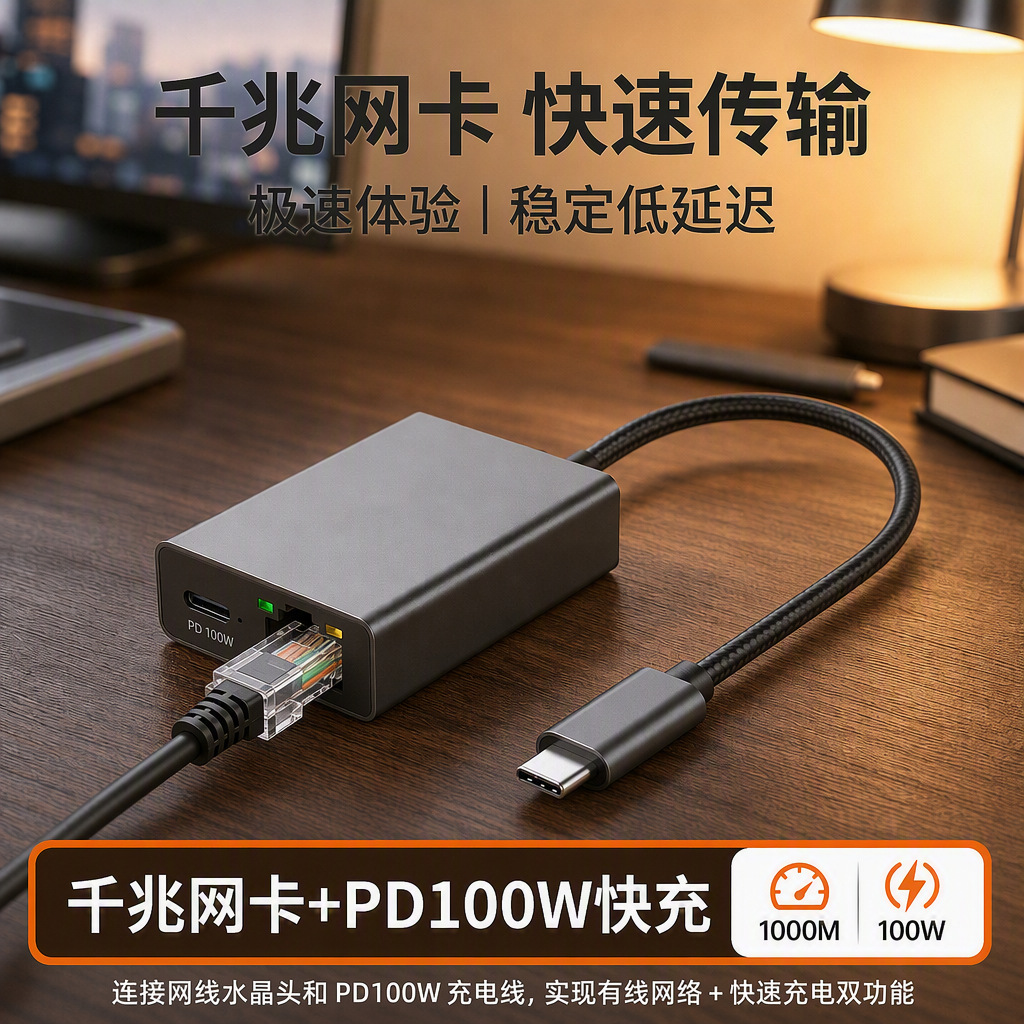 千兆网卡TYPEC扩展坞PD100W快充适配笔记本手机