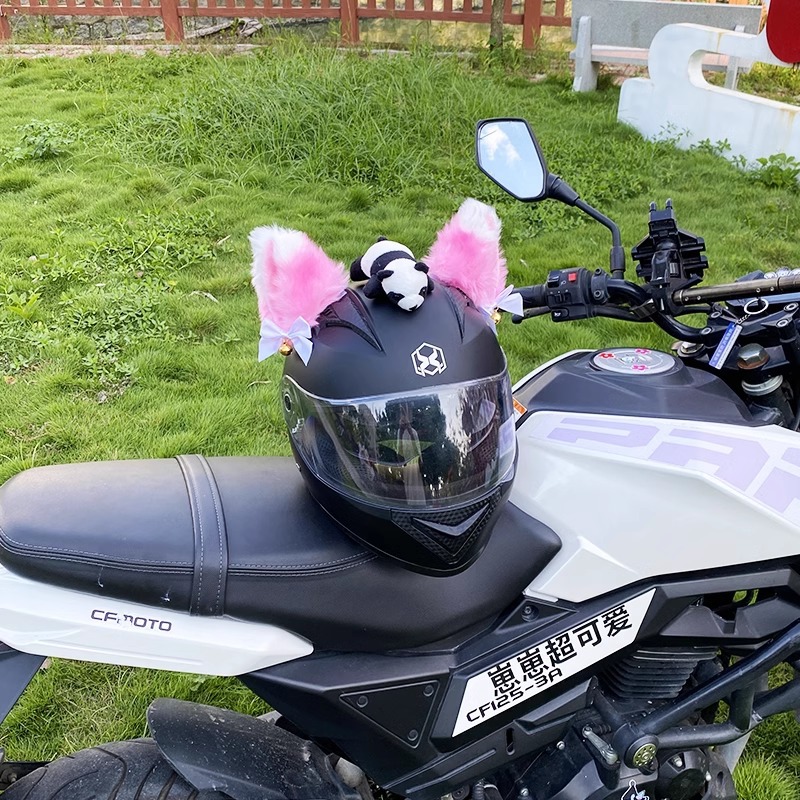 Pink White Cat Ear Plush Helmet Decoration Motorcycle Female Riding Helmet Decoration Universal Detachable Accessories