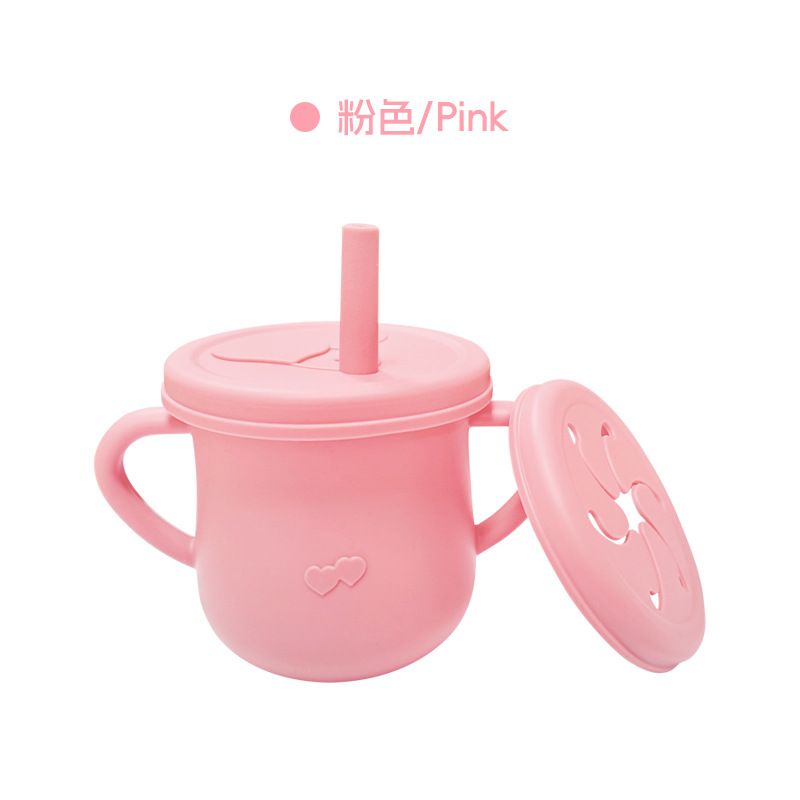 Taza de agua de silicona para niños, taza de agua de paja a prueba de fugas, taza de bocadillos de silicona para bebés, taza de agua para bebés