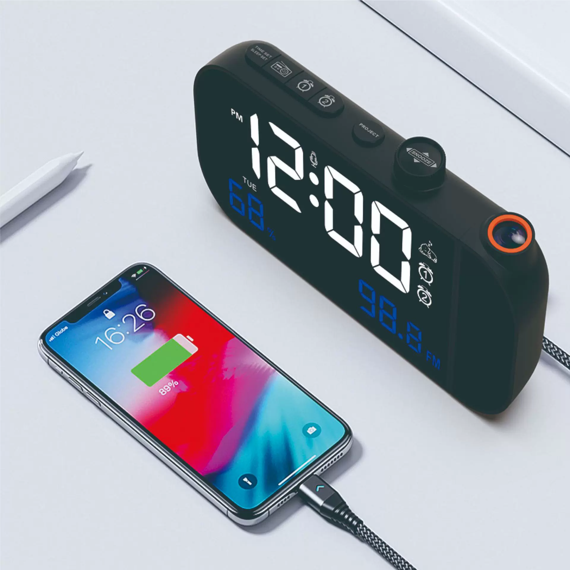 跨境简约LED钟控投影钟电子显示温湿度闹钟学生智能床头插线时钟