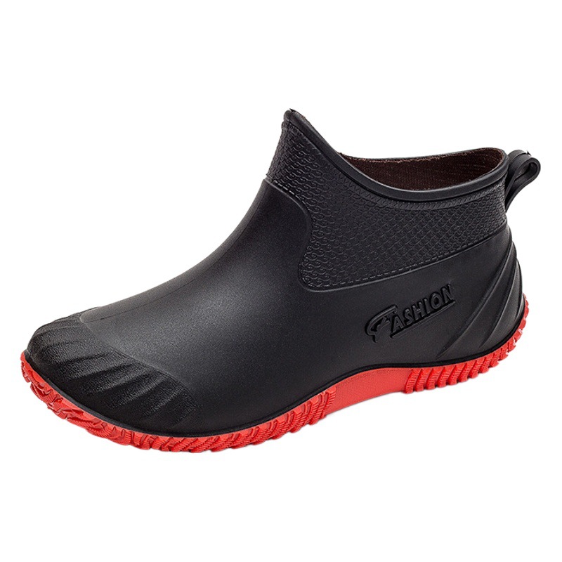 Nuevos zapatos impermeables Botas de lluvia de las mujeres bajo-Top estilo coreano moda corta zapatos de plástico antideslizante cálido forrado de lana de algodón chanclos
