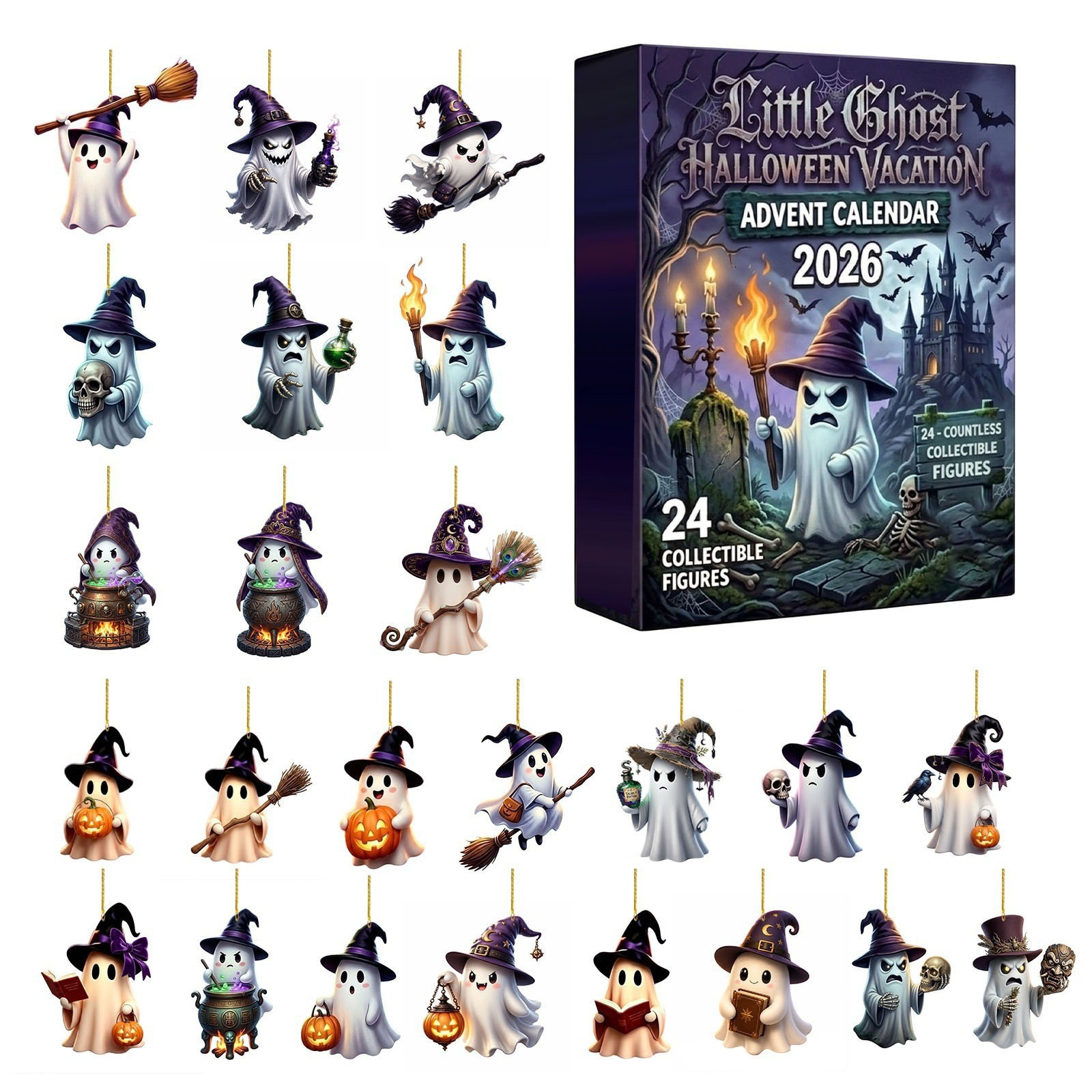 Caja Ciega de Calendario de Adviento de 24 Casillas de Acrílico Colgante para Halloween
