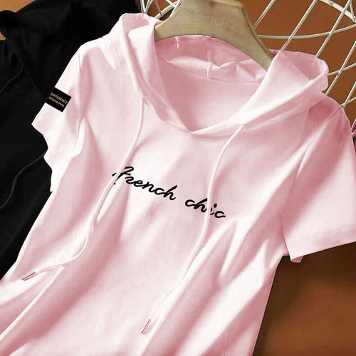 100% Cotton New Chinese Style Hooded Sweatshirt Summer Ethnic Wind Loose T-Shirt Women Short Sleeve Casual Versatile Top