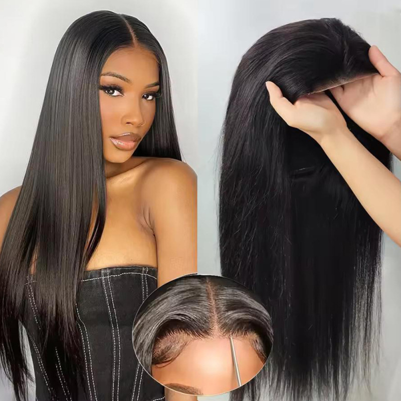 European and American Popular Lace Front Wigs, Black Women's Long Straight Hair with Middle Parting, Fluffy and Natural Fashion Full Wig in Stock