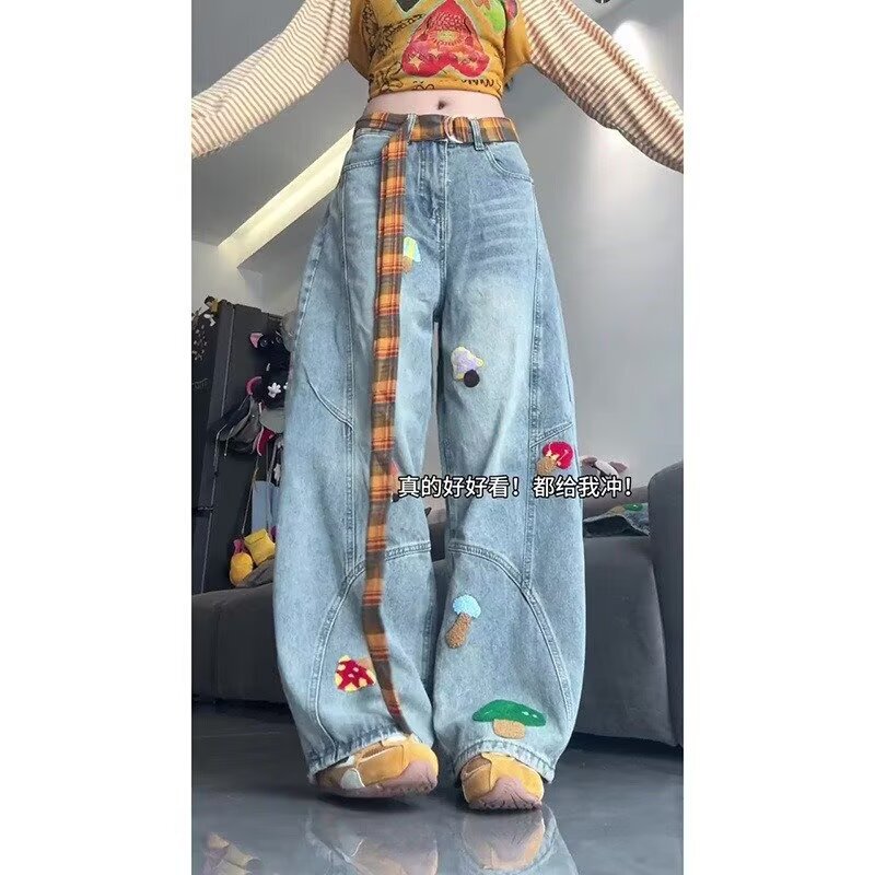 Lazy, trendy, Harajuku-style, artistic, minimalist, fashionable, versatile jeans, new Japanese style, chic Lazy, trendy, Harajuku-style, artistic, minimalist, fashionable, versatile jeans, new Japanese style, chic