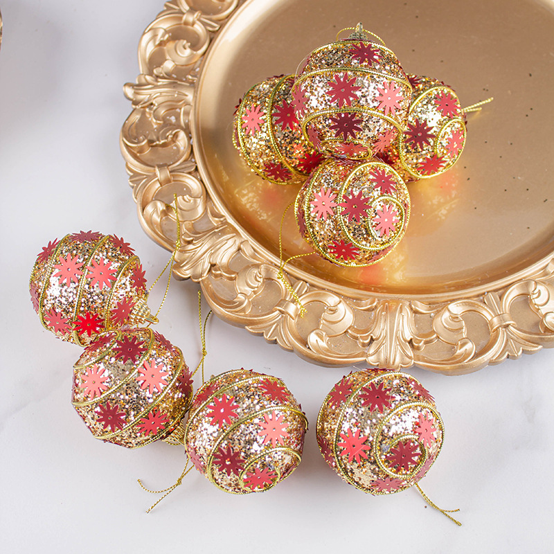 6cm una caja de 8 copo de nieve colgantes decorativos oro Navidad bola Navidad árbol adornos vacaciones suministros