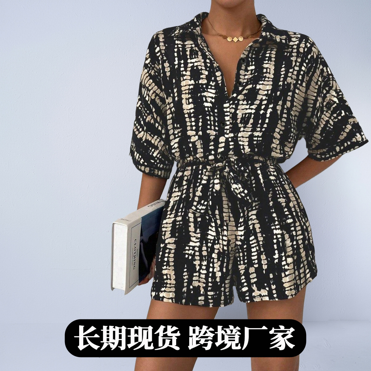 Foreign Trade Women's European and American Style Satin Jumpsuit 2025 Spring & Fall New Satin Printed Loose Wide-Leg Jumpsuit