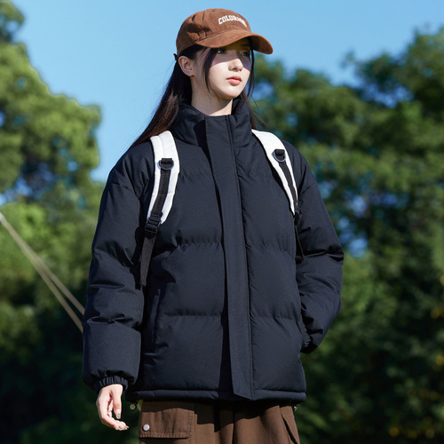 Winter Harbor Trend Fashion Minimalist Warm Cotton Jacket Plain Color Versatile Teenage Thick Stand Collar Up