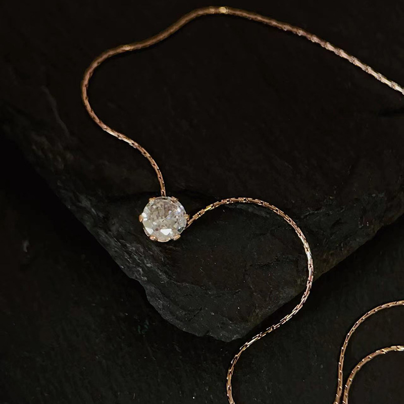 Titanium Steel Material Simple Style Round Titanium Steel Plating Inlay Zircon Pendant Necklace
