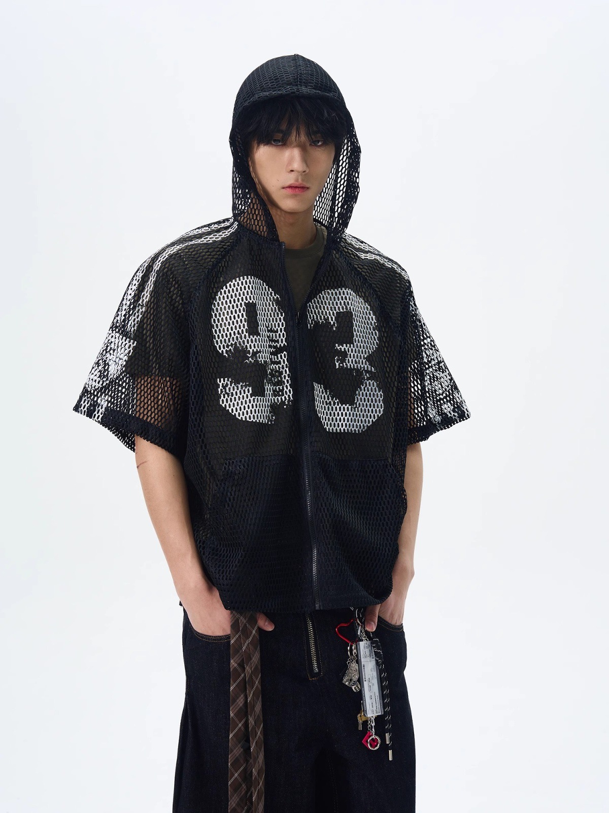 American-style Digital Zipper Hollow-out Hooded Jersey Men And Women, Summer Loose-fitting Short-sleeve_viptrois.com