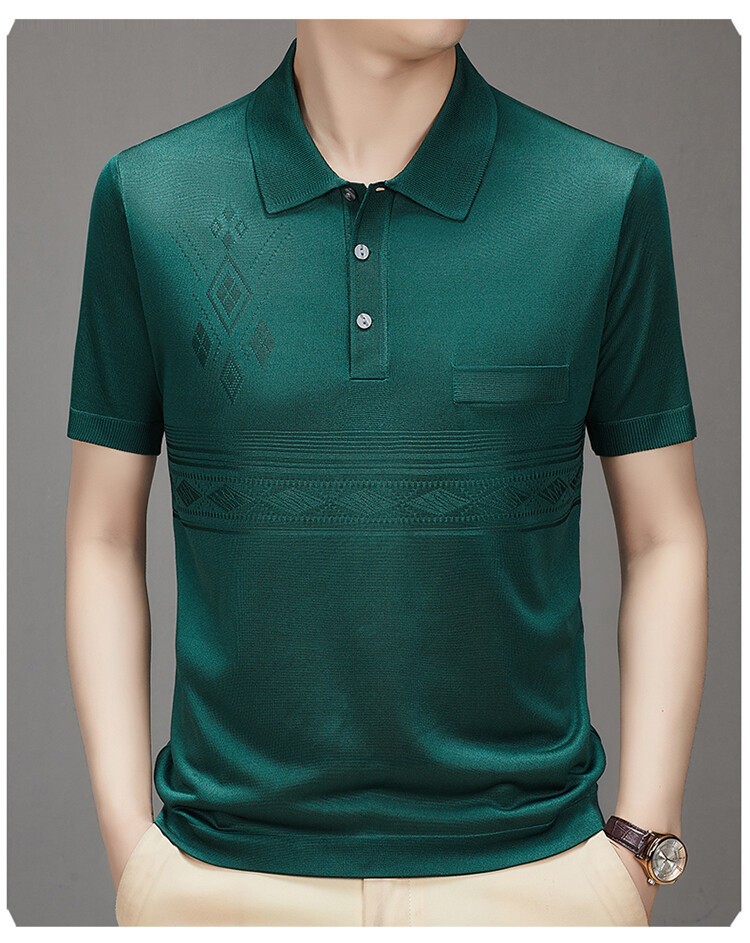 Verano nuevo estilo suéter de color sólido suelta camisa de papá de mediana edad delgada manga corta casual hombres solapa camiseta polo