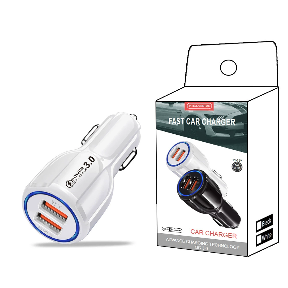 Заряжающий автомобиль от 2 USB QC3.0 6A двойной USB, быстрая зарядка для мобильного телефона